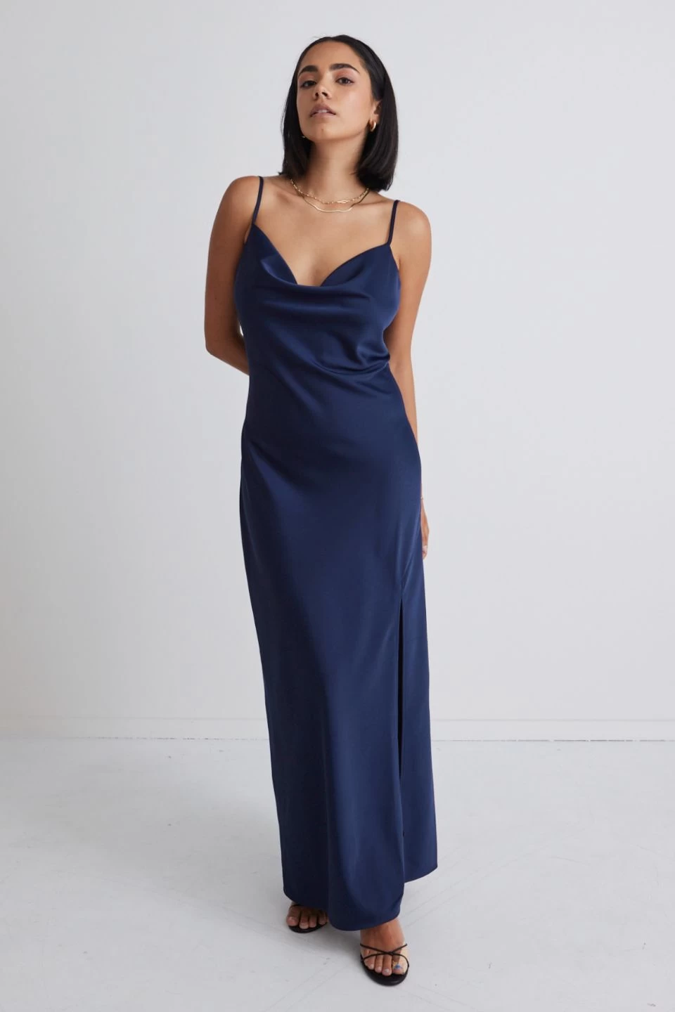 Show Stopper Navy Satin Strappy Midi Dress 6 Show Stopper Navy Satin Strappy Midi Dress - Image 4