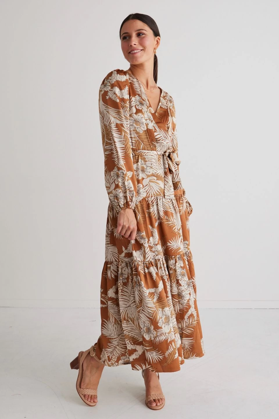 Twilight Rust Floral LS Tiered Maxi Dress 5 Twilight Rust Floral LS Tiered Maxi Dress - Image 3