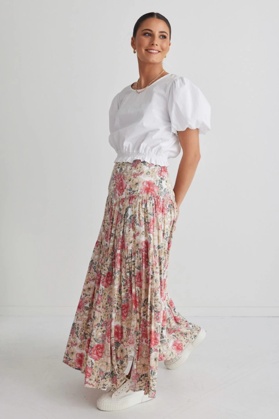 Playful Vintage Natural Floral Tiered Maxi Skirt 4 Playful Vintage Natural Floral Tiered Maxi Skirt - Image 2