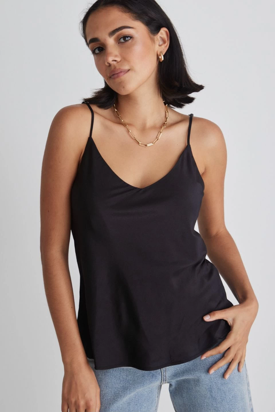 Moonlight Black Satin Bias V Neck Cami 3 Moonlight Black Satin Bias V Neck Cami