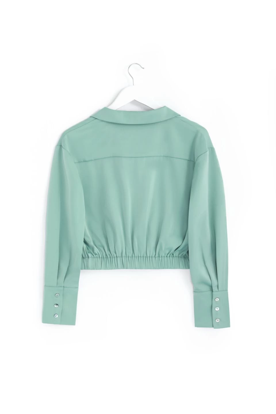 Amalfi Sage Satin Wrap Shirt 10 Amalfi Sage Satin Wrap Shirt - Image 8