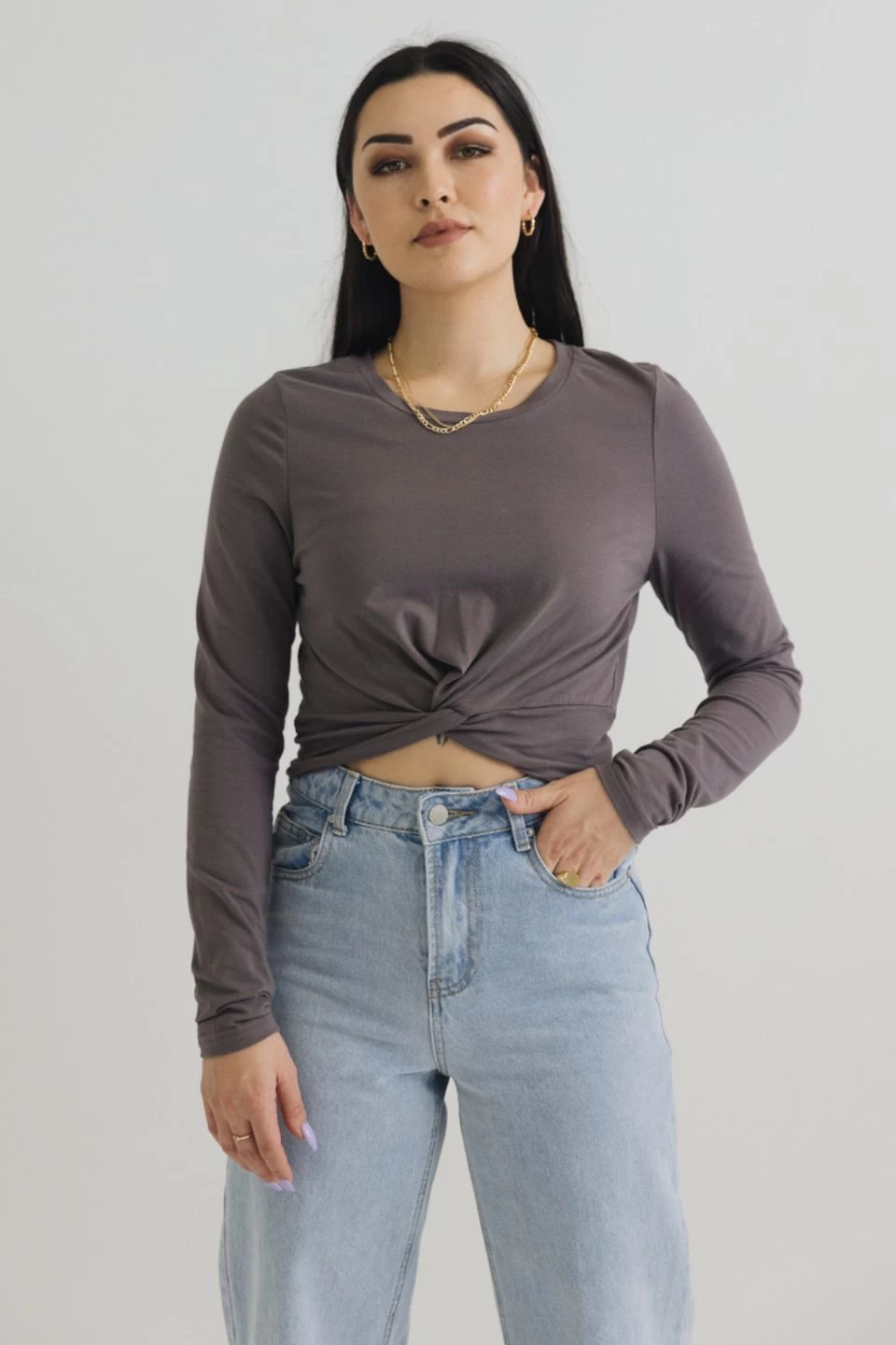 Dazed Steel Grey Twist Front LS Tee 4 Dazed Steel Grey Twist Front LS Tee - Image 2