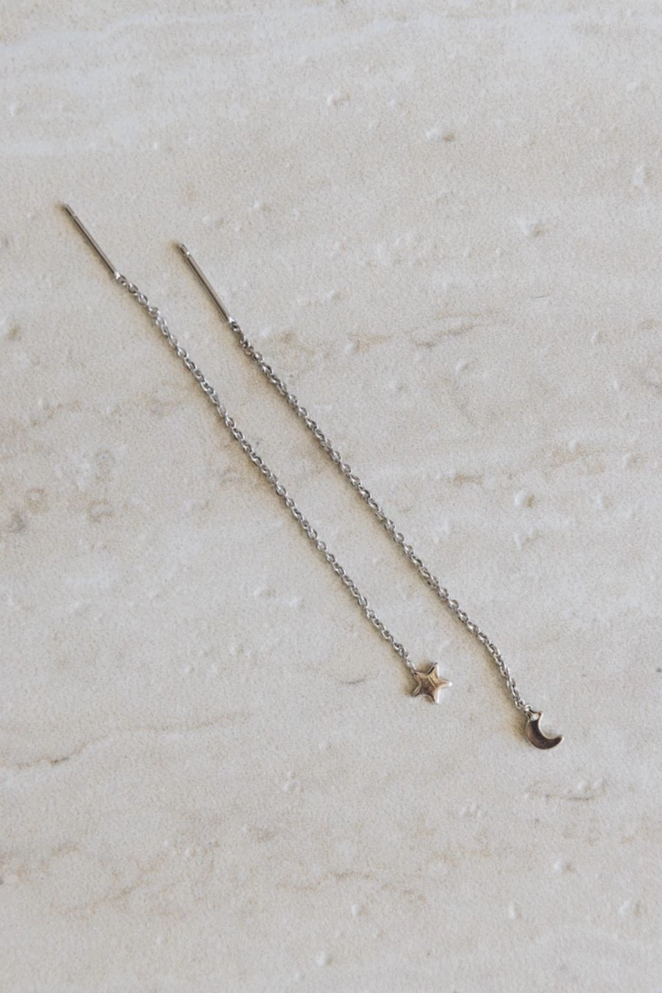 Thread Chain Mini Star + Moon Rhodium Earrings EOL 4 Thread Chain Mini Star + Moon Rhodium Earrings EOL - Image 2