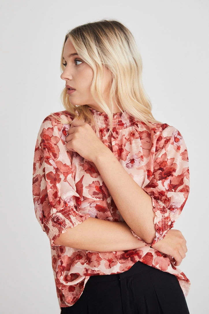 Influential Red Ink Blot Shirred Neck Ss Top 6 Influential Red Ink Blot Shirred Neck Ss Top - Image 4