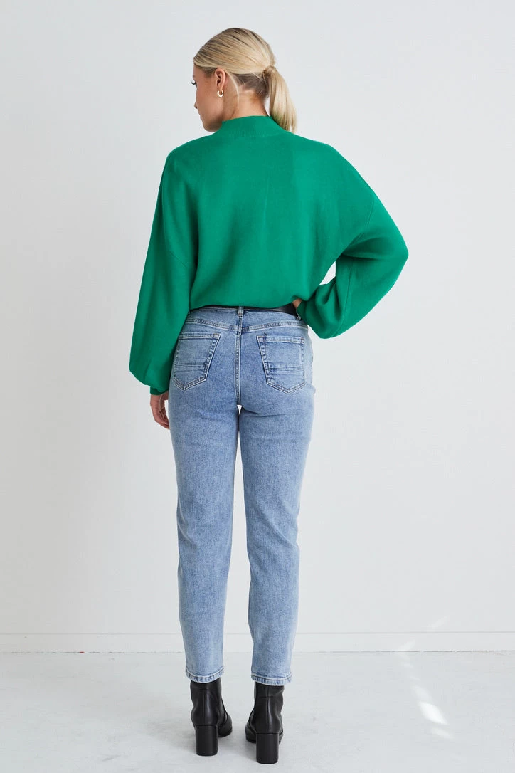 Motivation Palm Green Cotton Fine Knit Boxy Jumper 7 Motivation Palm Green Cotton Fine Knit Boxy Jumper - Image 5
