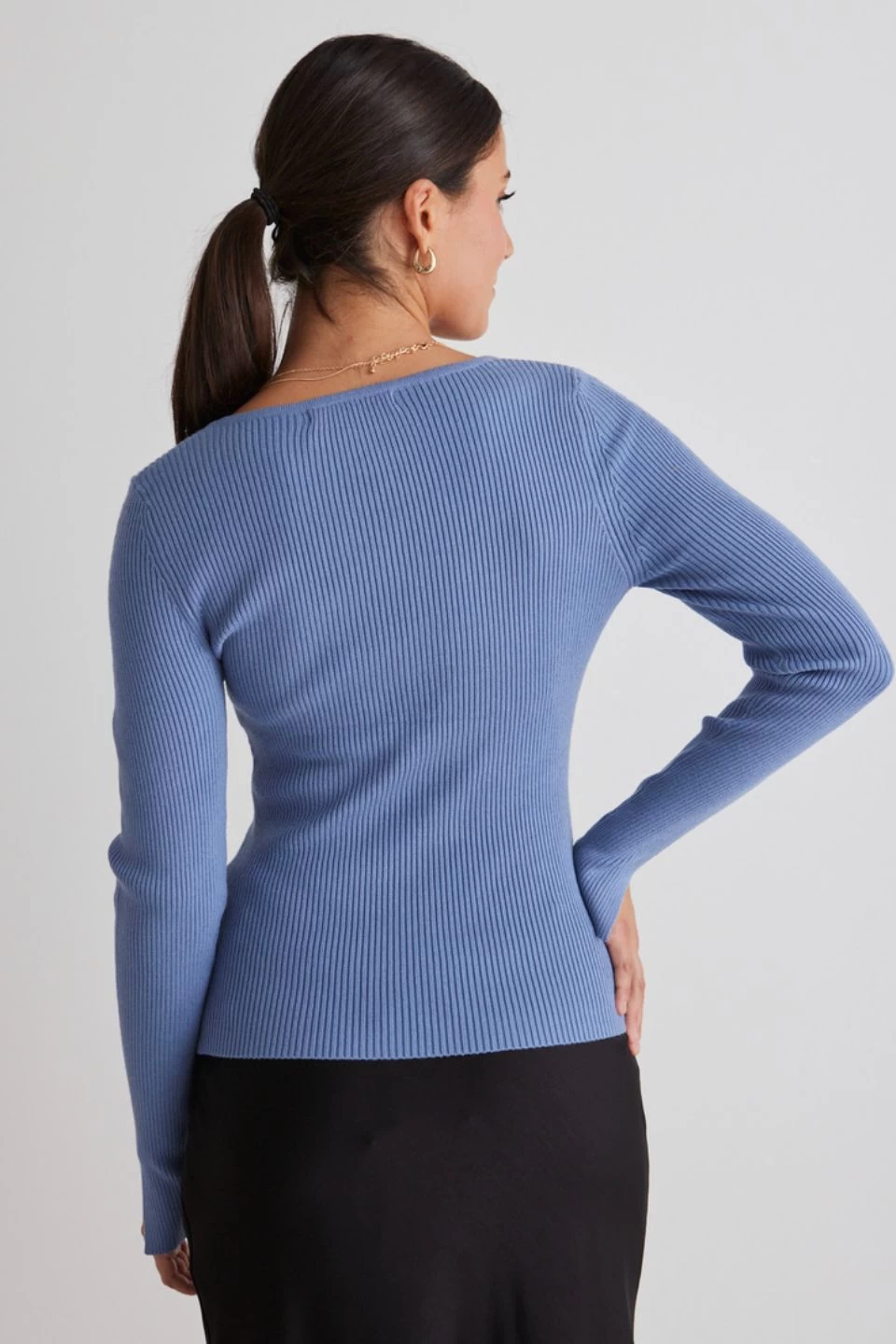 Model Slate Fitted LS Rib Knit Top 6 Model Slate Fitted LS Rib Knit Top - Image 4
