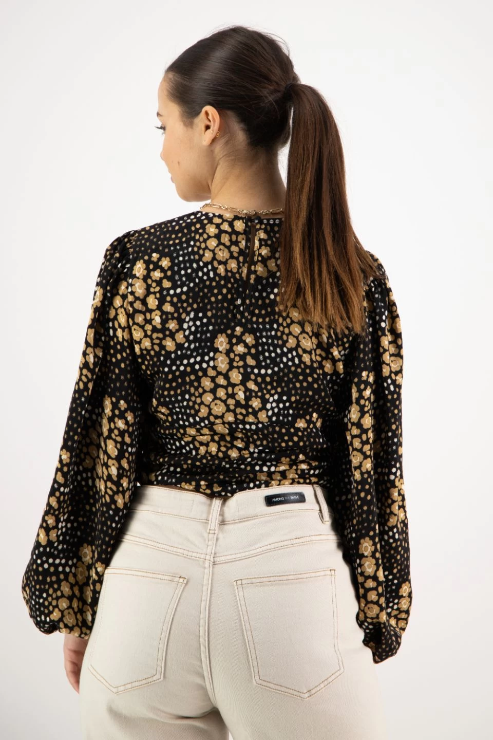 Reign Gold Spot LS Balloon Sleeve Plunge Button Front Crop Top 5 Reign Gold Spot LS Balloon Sleeve Plunge Button Front Crop Top - Image 3