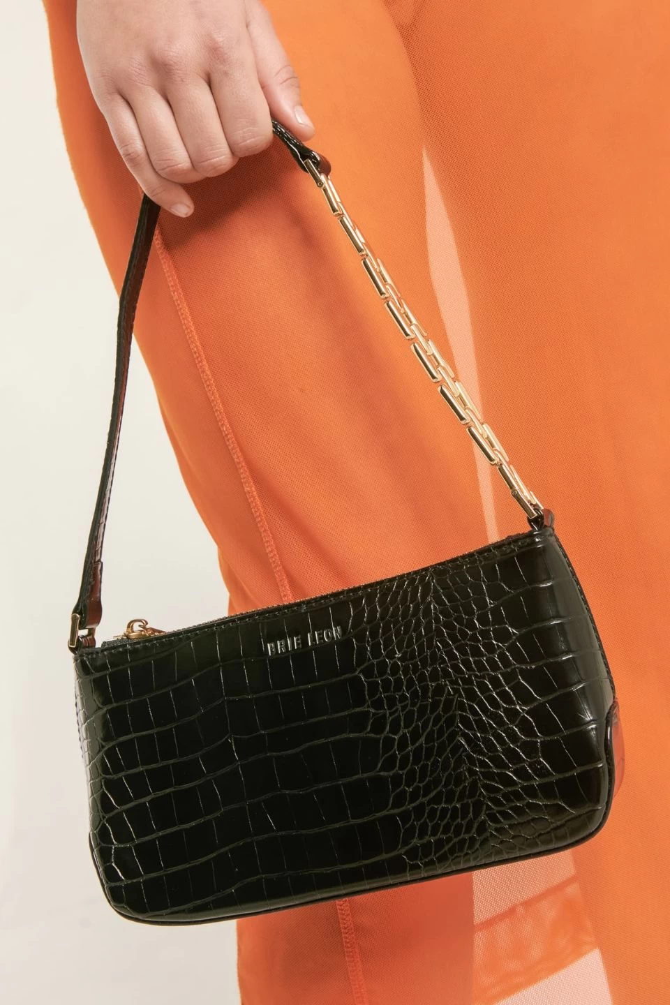 Small Samira Black Croc Gold Chain Strap Recycled PU Shoulder Bag 4 Small Samira Black Croc Gold Chain Strap Recycled PU Shoulder Bag - Image 2