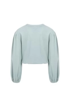 Bambi Pistachio Elastic Hem Frill Sleeve LS Top -Fashion Clothing Store BambiTopinSeafoam2