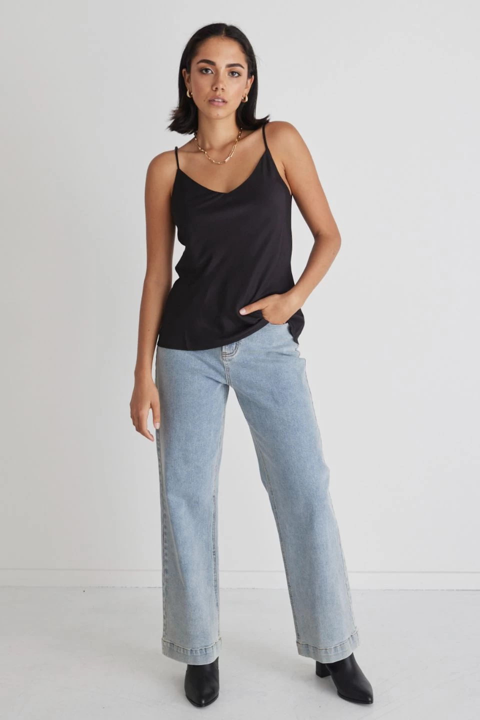 Moonlight Black Satin Bias V Neck Cami 4 Moonlight Black Satin Bias V Neck Cami - Image 2