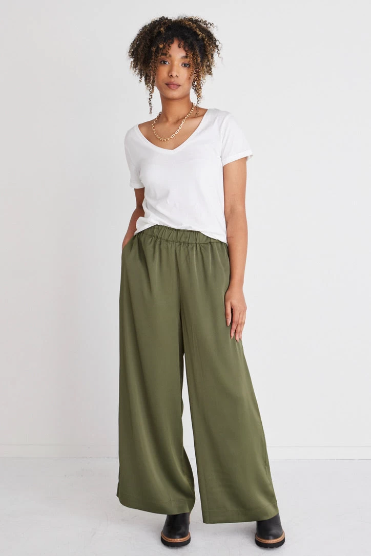 Luxury Khaki Satin Wide Leg Pants 3 Luxury Khaki Satin Wide Leg Pants