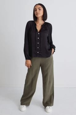 Breath Of Fresh Air Shiny Black Ls Puff Sleeve Button Front Top -Fashion Clothing Store C743109D B2A7 45DC A4EA 4B1D2C755D6C 1 201 a