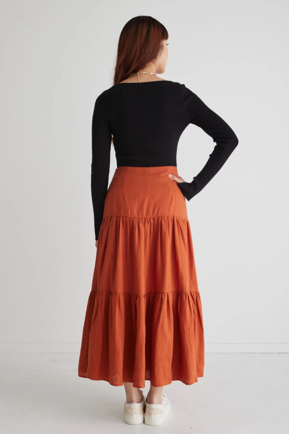 Blazing Spice Linen Tiered Midi Skirt 8 Blazing Spice Linen Tiered Midi Skirt - Image 6
