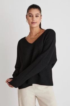 Ida Black Fluffy V-Neck Jumper