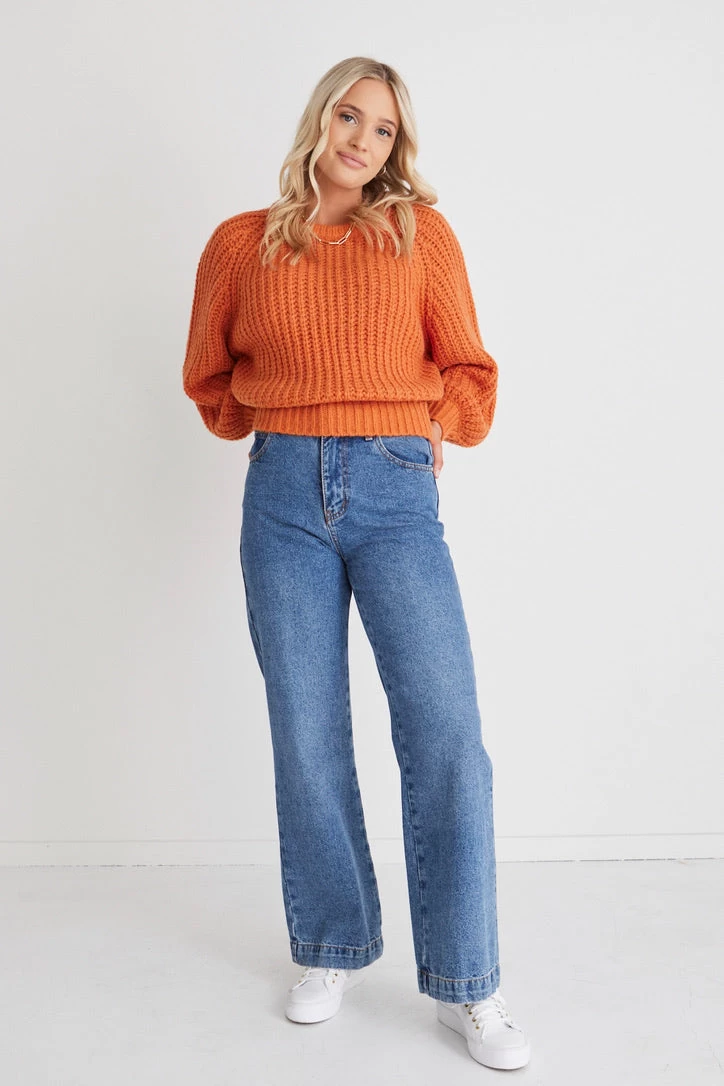 Kind Orange Chunky Crew Neck Jumper 3 Kind Orange Chunky Crew Neck Jumper