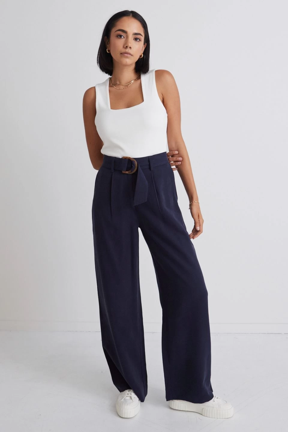 Fearless Navy Pleat Front High Waist Belted Wide Leg Pant 6 Fearless Navy Pleat Front High Waist Belted Wide Leg Pant - Image 4