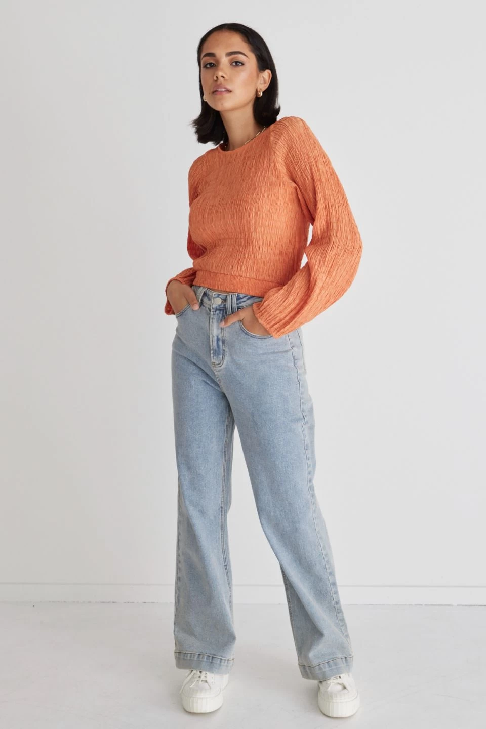 Carly Apricot Shirred LS Crop Top 4 Carly Apricot Shirred LS Crop Top - Image 2