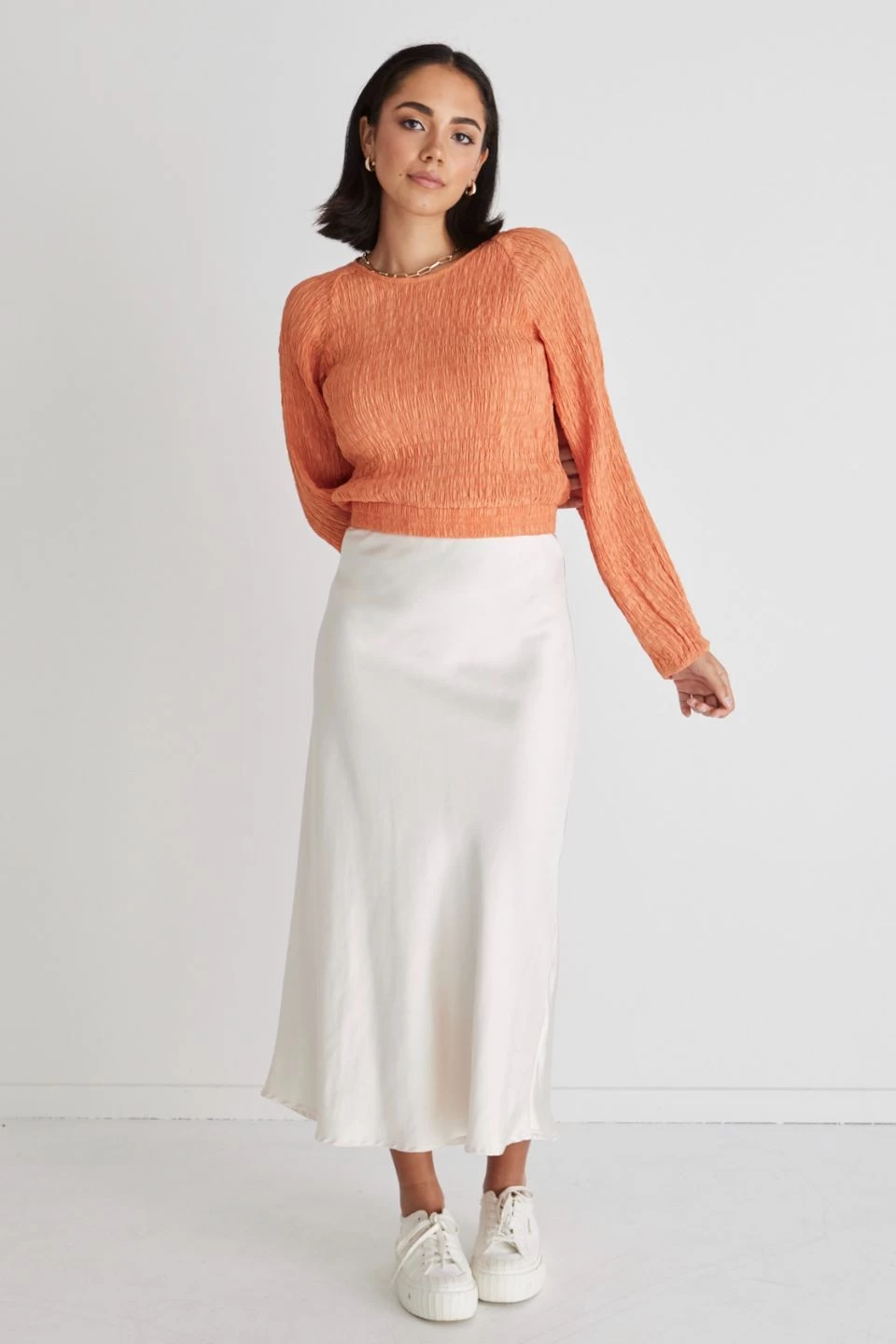 Carly Apricot Shirred LS Crop Top 5 Carly Apricot Shirred LS Crop Top - Image 3