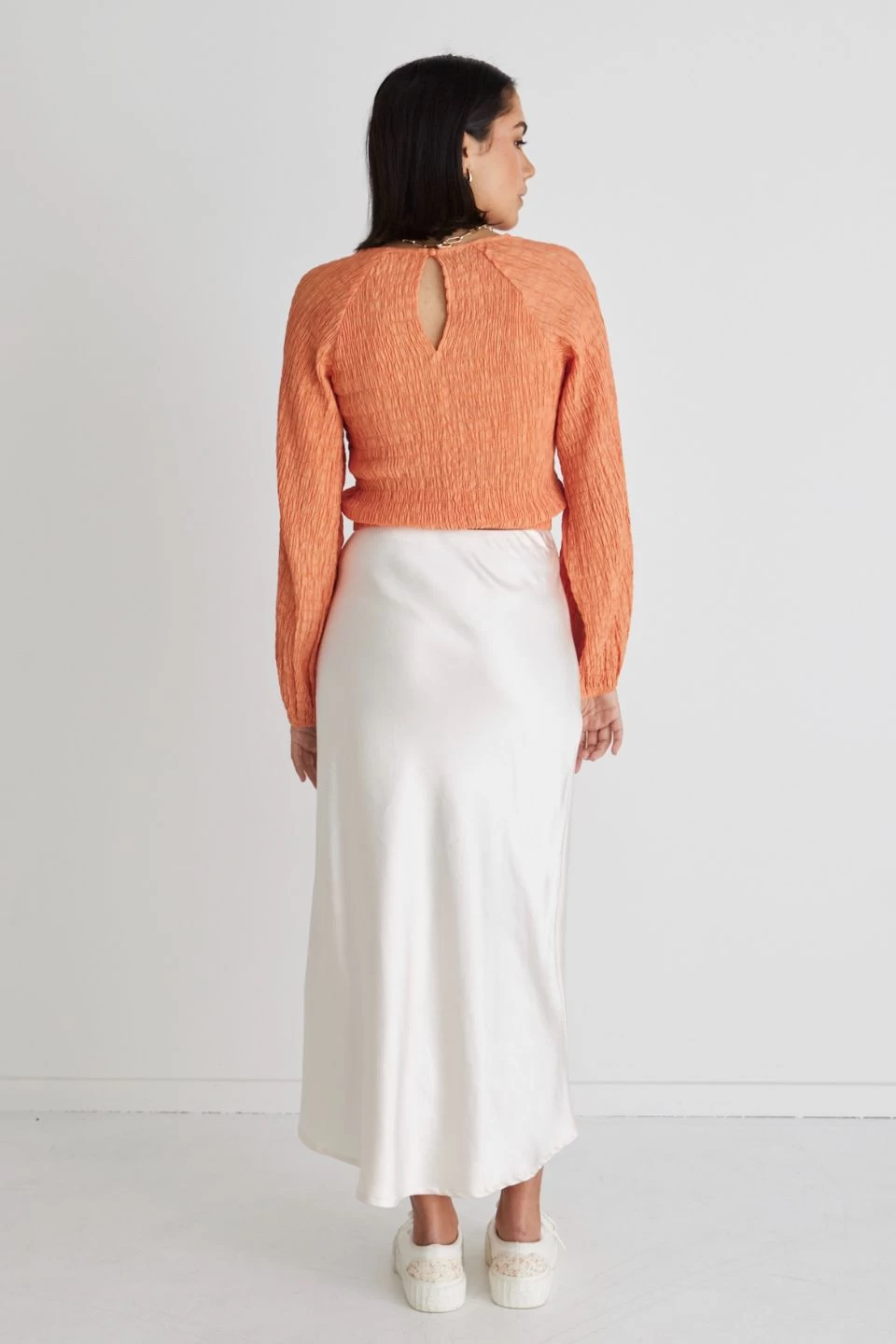 Carly Apricot Shirred LS Crop Top 6 Carly Apricot Shirred LS Crop Top - Image 4