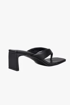 Courtney Black Vegan Leather Jandal Style Mule Heels -Fashion Clothing Store CourtneyBlackVeganLeatherJandalStyleMuleHeels1