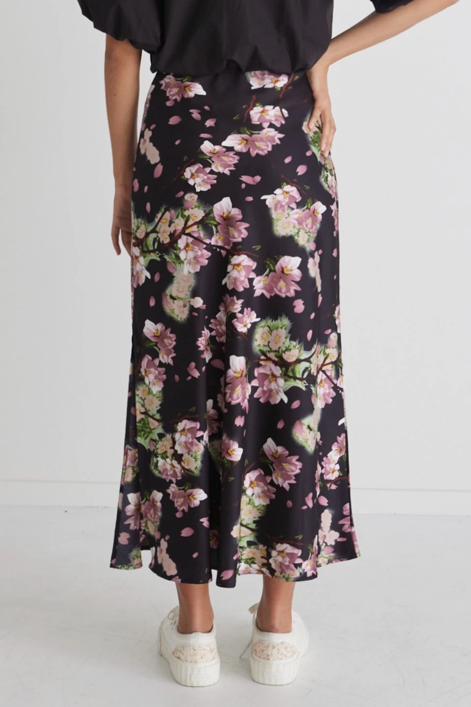 Serpentine Black Floral Satin Bias Cut Midi Skirt 7 Serpentine Black Floral Satin Bias Cut Midi Skirt - Image 5