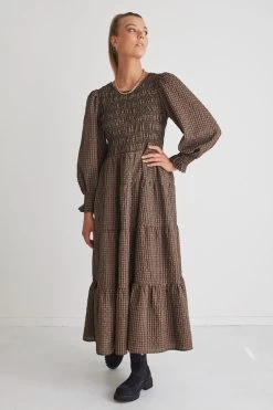 Piper Toffee Gingham Shirred Bodice Tiered Maxi Dress -Fashion Clothing Store D1EB0A91 101C 4062 B0B8 C186414EE621 1 105 c