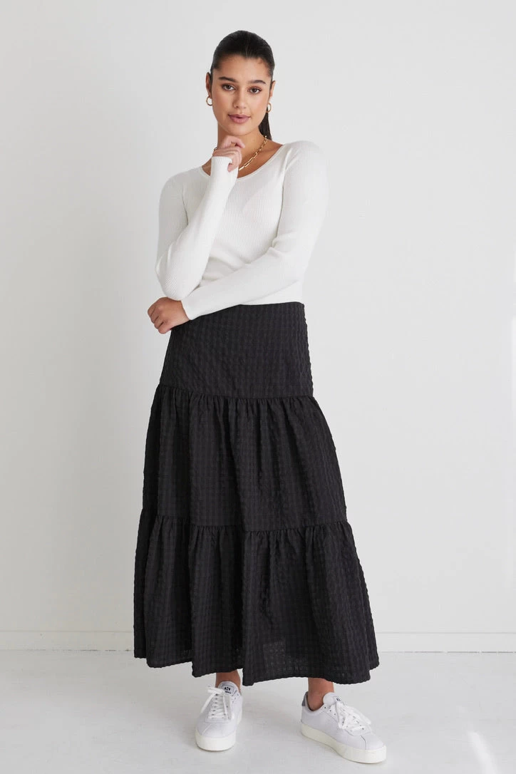 Blazing Charcoal Gingham TieredMidi Skirt 5 Blazing Charcoal Gingham TieredMidi Skirt - Image 3