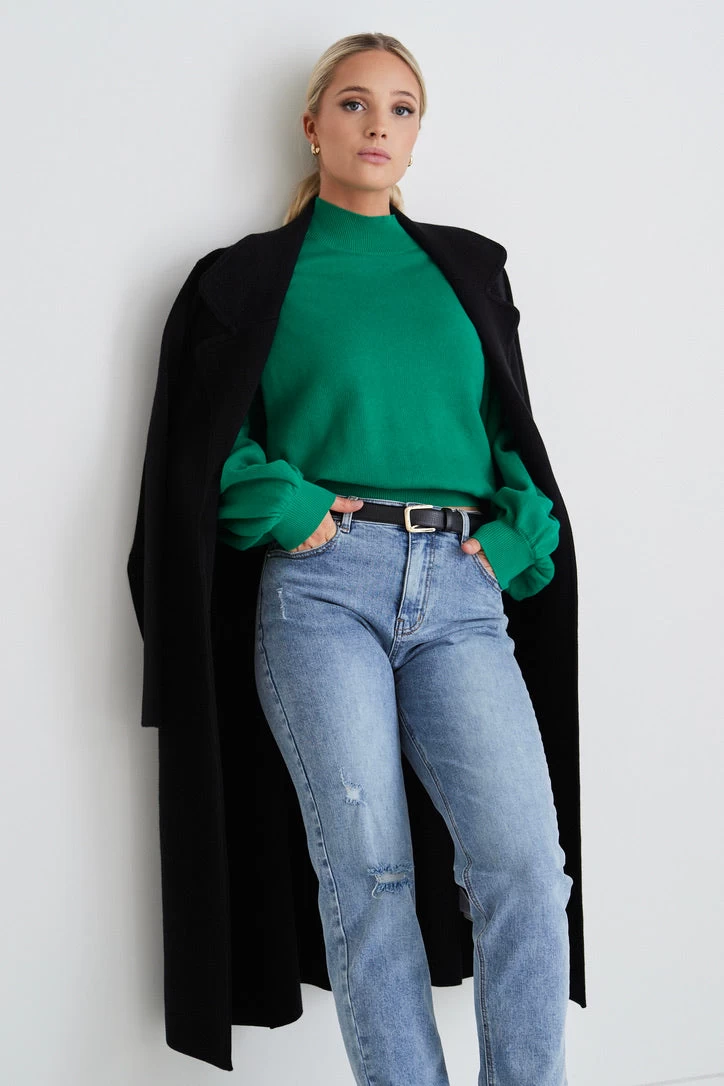 Motivation Palm Green Cotton Fine Knit Boxy Jumper 5 Motivation Palm Green Cotton Fine Knit Boxy Jumper - Image 3