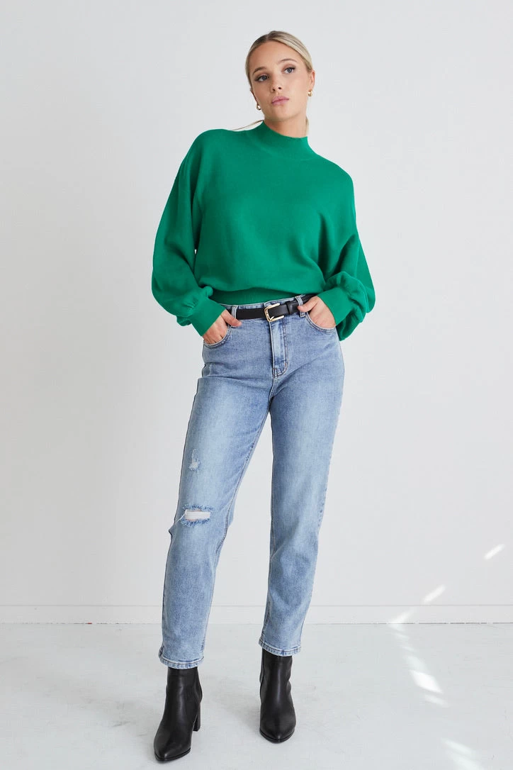 Motivation Palm Green Cotton Fine Knit Boxy Jumper 4 Motivation Palm Green Cotton Fine Knit Boxy Jumper - Image 2