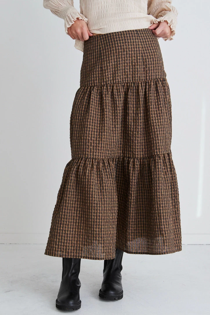 Stella Toffee Gingham Tiered Midi Skirt 5 Stella Toffee Gingham Tiered Midi Skirt - Image 3