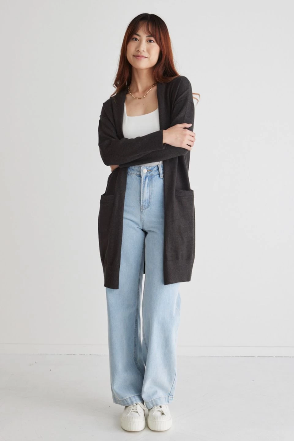 Sonny Charcoal Marle Longline Rib Sleeve Cardigan 4 Sonny Charcoal Marle Longline Rib Sleeve Cardigan - Image 2