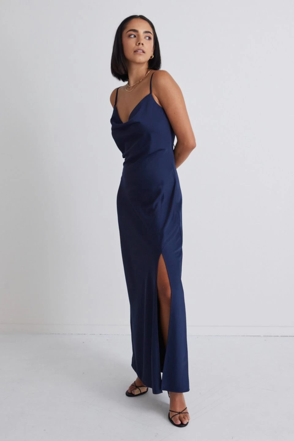 Show Stopper Navy Satin Strappy Midi Dress 8 Show Stopper Navy Satin Strappy Midi Dress - Image 6