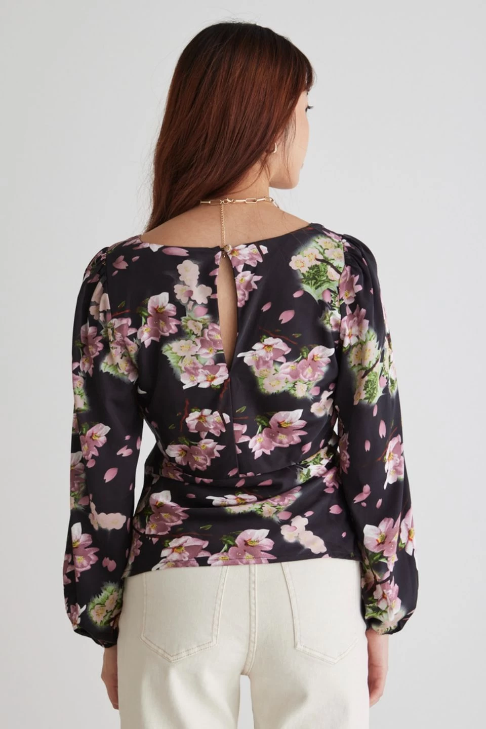 Bailey Black Floral Satin Bias Balloon Sleeve Top 7 Bailey Black Floral Satin Bias Balloon Sleeve Top - Image 5
