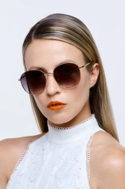 Double Fantasy Two Metal Frame Large Thin Gold With Smoke Lens Sunglasses 7 Double Fantasy Two Metal Frame Large Thin Gold With Smoke Lens Sunglasses -Fashion Clothing Store DOUBLEFANTASY