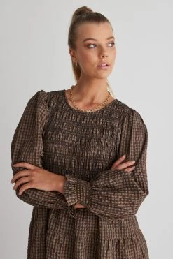 Piper Toffee Gingham Shirred Bodice Tiered Maxi Dress -Fashion Clothing Store E075E559 13AB 4215 ADF4 121E2468CB61 1 201 a