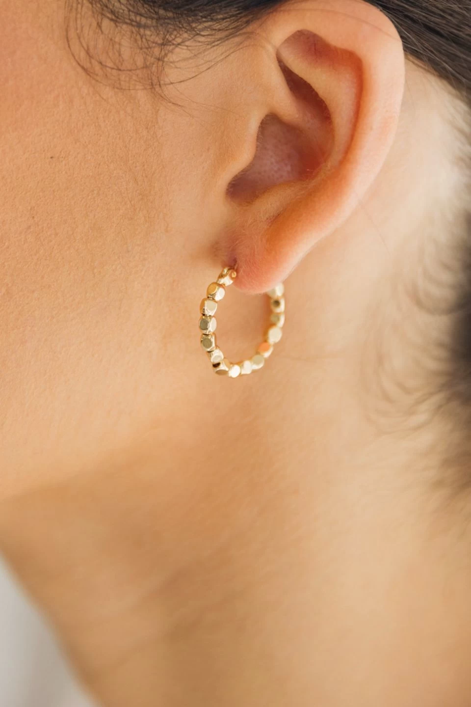 Mini Cube Beaded Hoop Gold Earrings 4 Mini Cube Beaded Hoop Gold Earrings - Image 2