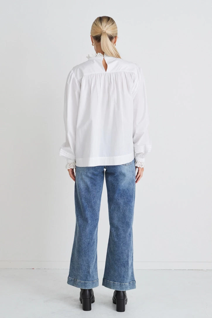 Opal White Voile Pleat Bodice High Neck Ls Top 8 Opal White Voile Pleat Bodice High Neck Ls Top - Image 6