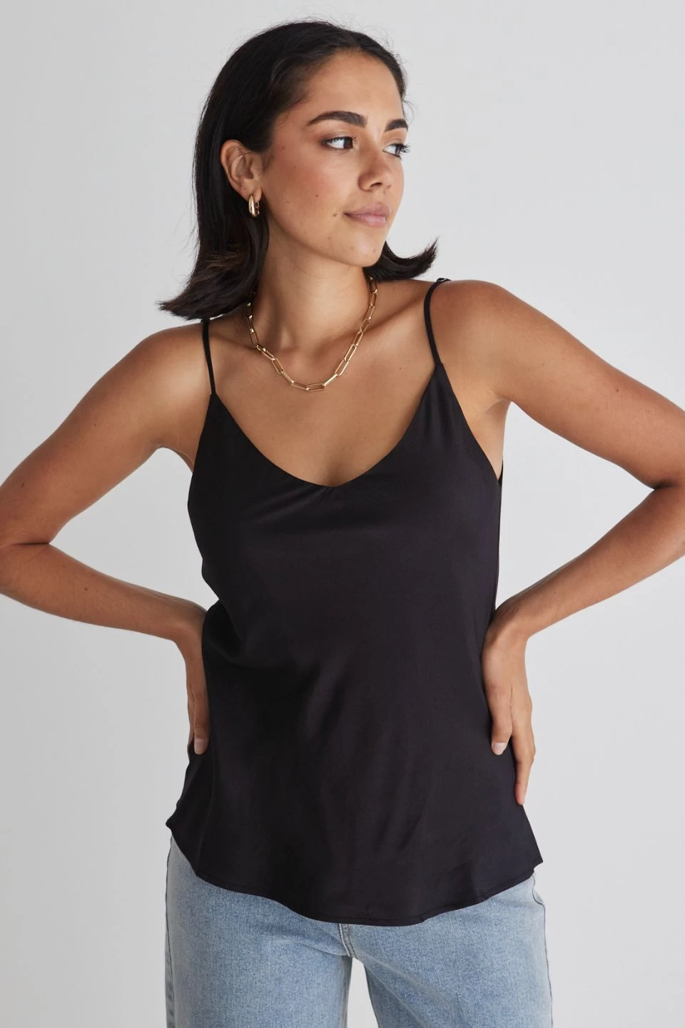 Moonlight Black Satin Bias V Neck Cami 5 Moonlight Black Satin Bias V Neck Cami - Image 3