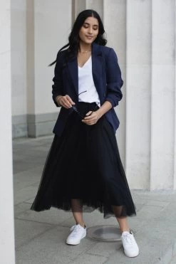 Muse Black Tulle Layered Midi Skirt