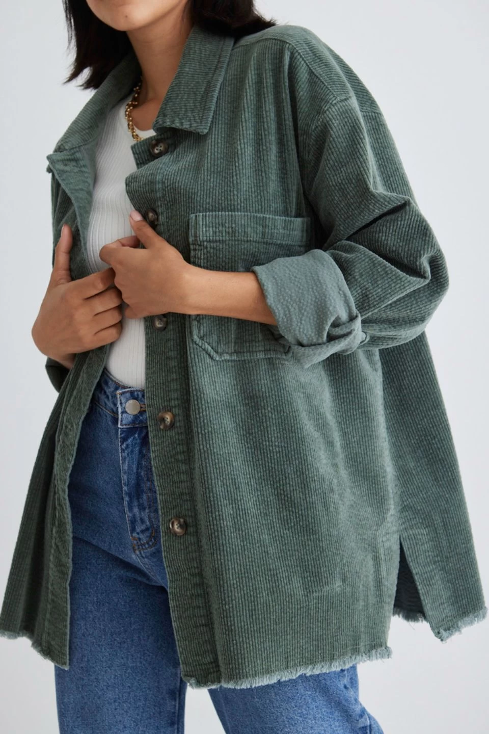 Friday Soft Khaki Cord Oversized Shacket 5 Friday Soft Khaki Cord Oversized Shacket - Image 3