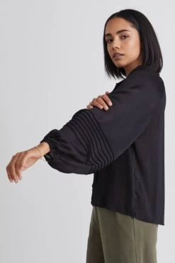 Breath Of Fresh Air Shiny Black Ls Puff Sleeve Button Front Top -Fashion Clothing Store F12A8E46 7BF9 4ED8 B85E 081534CC6815 1 201 a