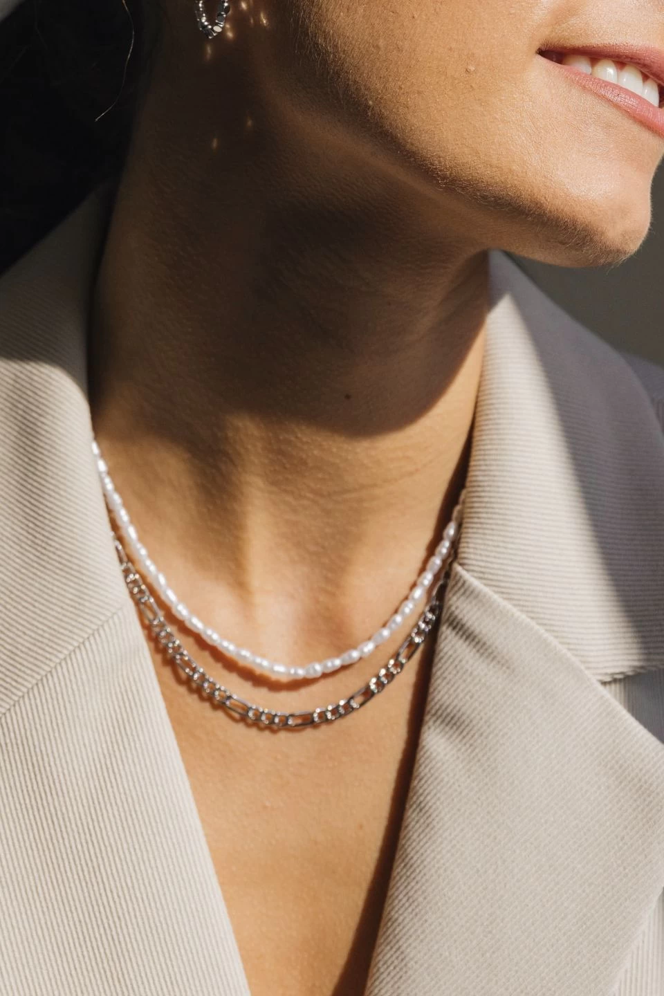 Figaro Boyfriend Rhodium Chain Necklace 3 Figaro Boyfriend Rhodium Chain Necklace