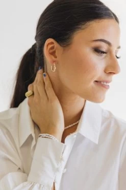 Mini Cube Beaded Hoop Gold Earrings