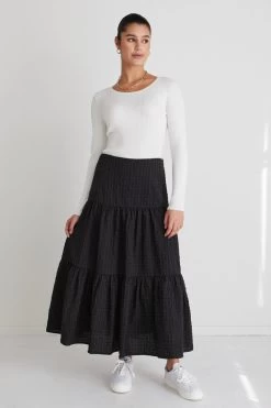 Blazing Charcoal Gingham TieredMidi Skirt