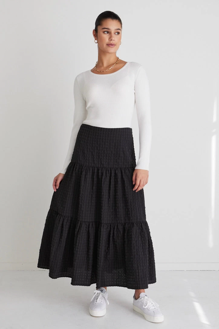 Blazing Charcoal Gingham TieredMidi Skirt 3 Blazing Charcoal Gingham TieredMidi Skirt
