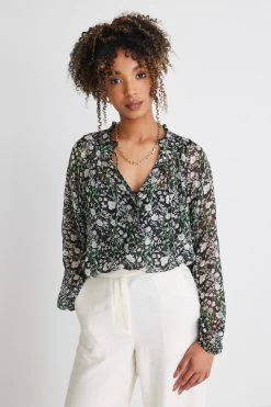 Deft Black Garden Shirred LS Button Blouse 10 Deft Black Garden Shirred LS Button Blouse -Fashion Clothing Store FB0F69AC 5405 454A 985D E30DDADCAC15 1 105 c