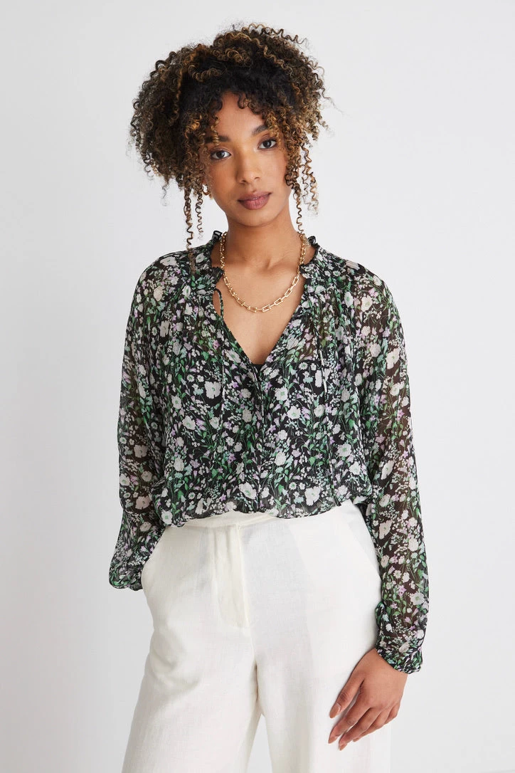 Deft Black Garden Shirred LS Button Blouse 6 Deft Black Garden Shirred LS Button Blouse - Image 4