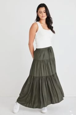 Sensational Dark Khaki Tiered Satin Tie Waist Maxi Skirt 12 Sensational Dark Khaki Tiered Satin Tie Waist Maxi Skirt -Fashion Clothing Store FD85497B FADA 4130 A392 FC9B449536FA 1 201 a