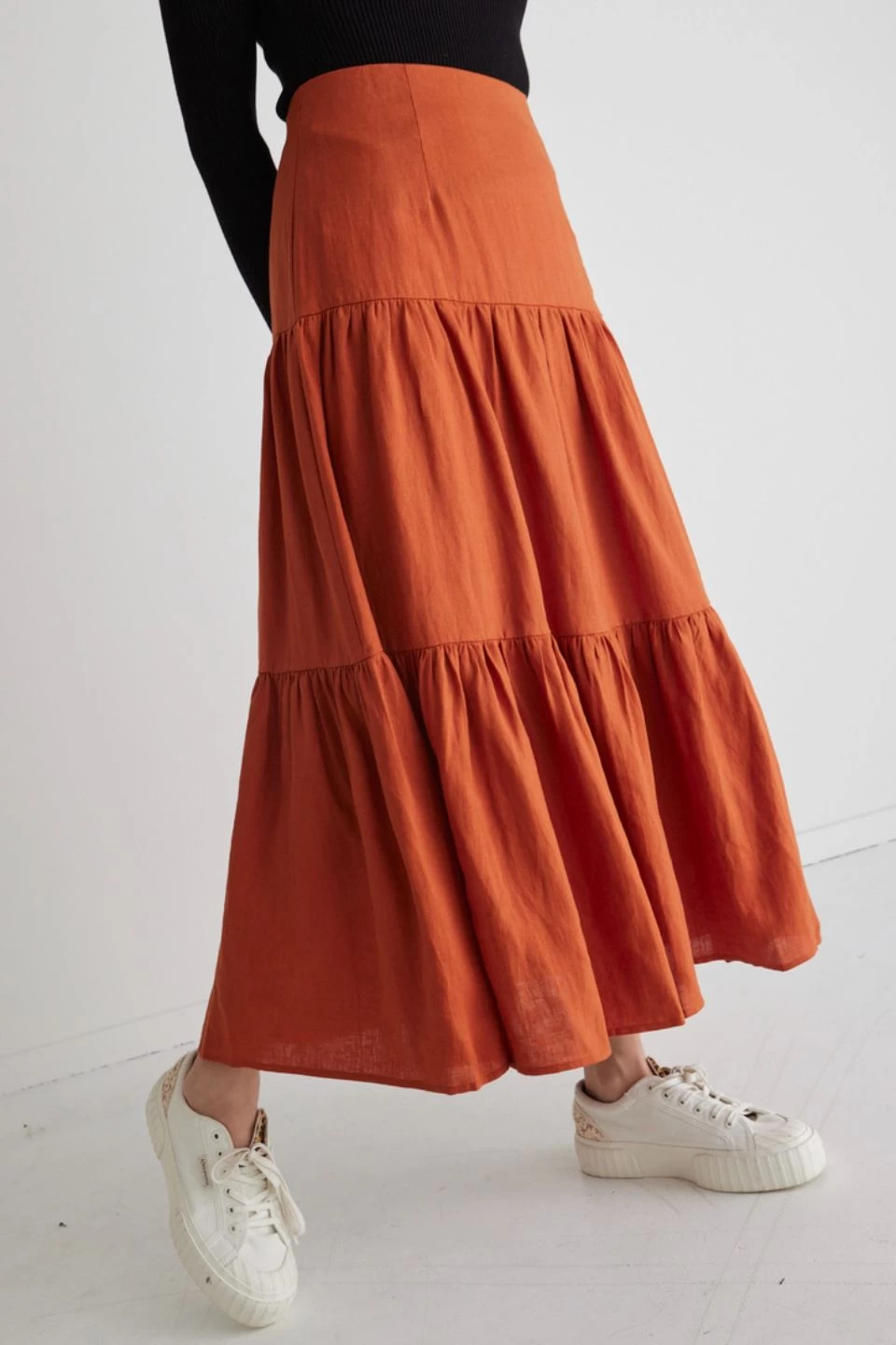 Blazing Spice Linen Tiered Midi Skirt 5 Blazing Spice Linen Tiered Midi Skirt - Image 3