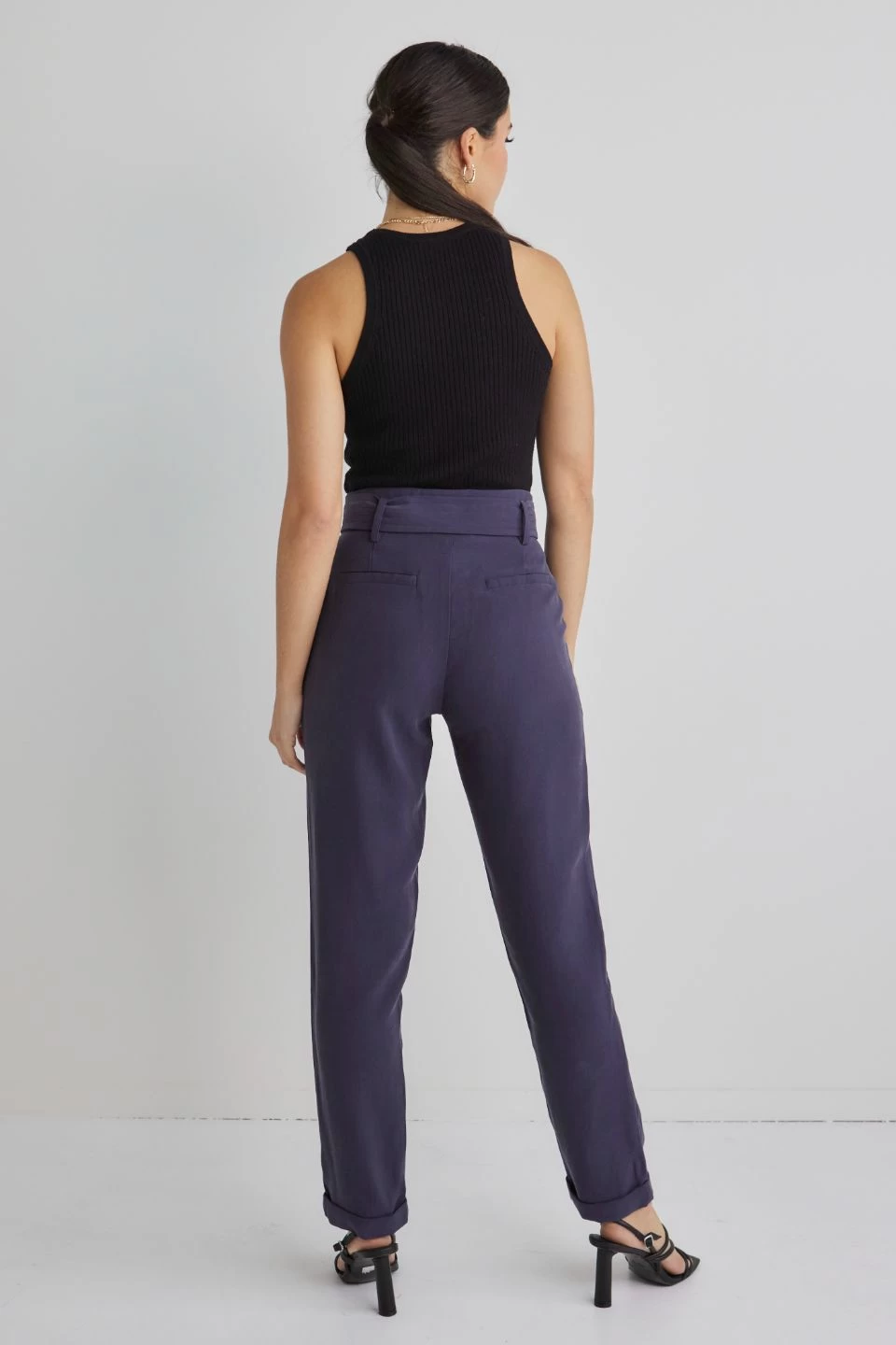 Pierre Navy Soft Viscose Tapered Leg Belted Pant 6 Pierre Navy Soft Viscose Tapered Leg Belted Pant - Image 4